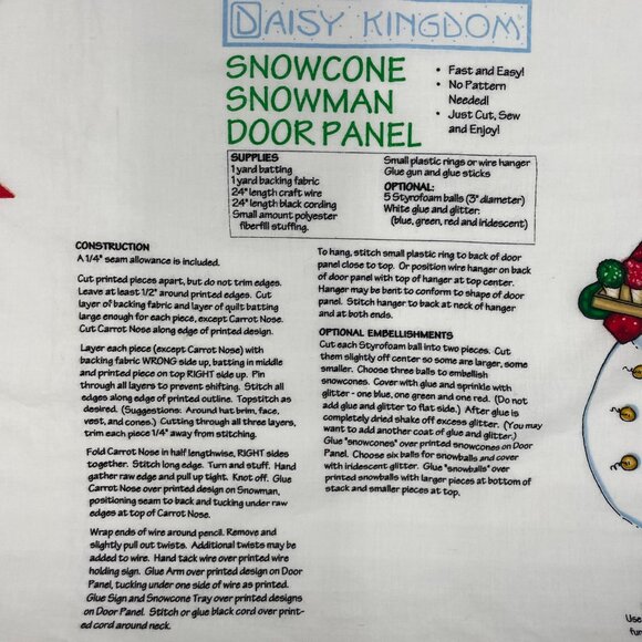 Daisy Kingdom Christmas Door Panel Cut and Sew Snowman Snowcone Wall Hanging Art - Picture 4 of 7